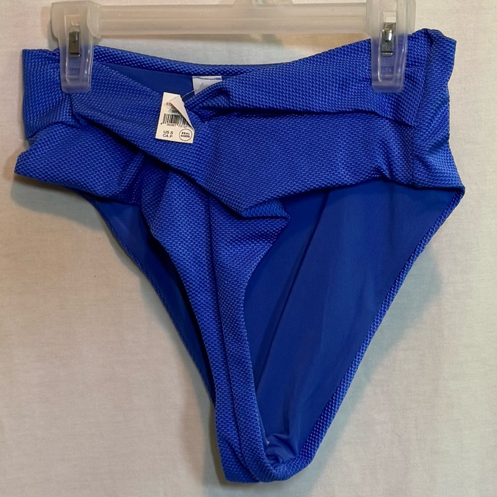 AA-498 Aerie NWT High‎ Cut Cheeky Blue Summer Swim Bikini Bottoms Size S